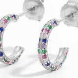 925 Sterling Silver Contrast Zircon Earrings - Trendsi - Flyclothing LLC