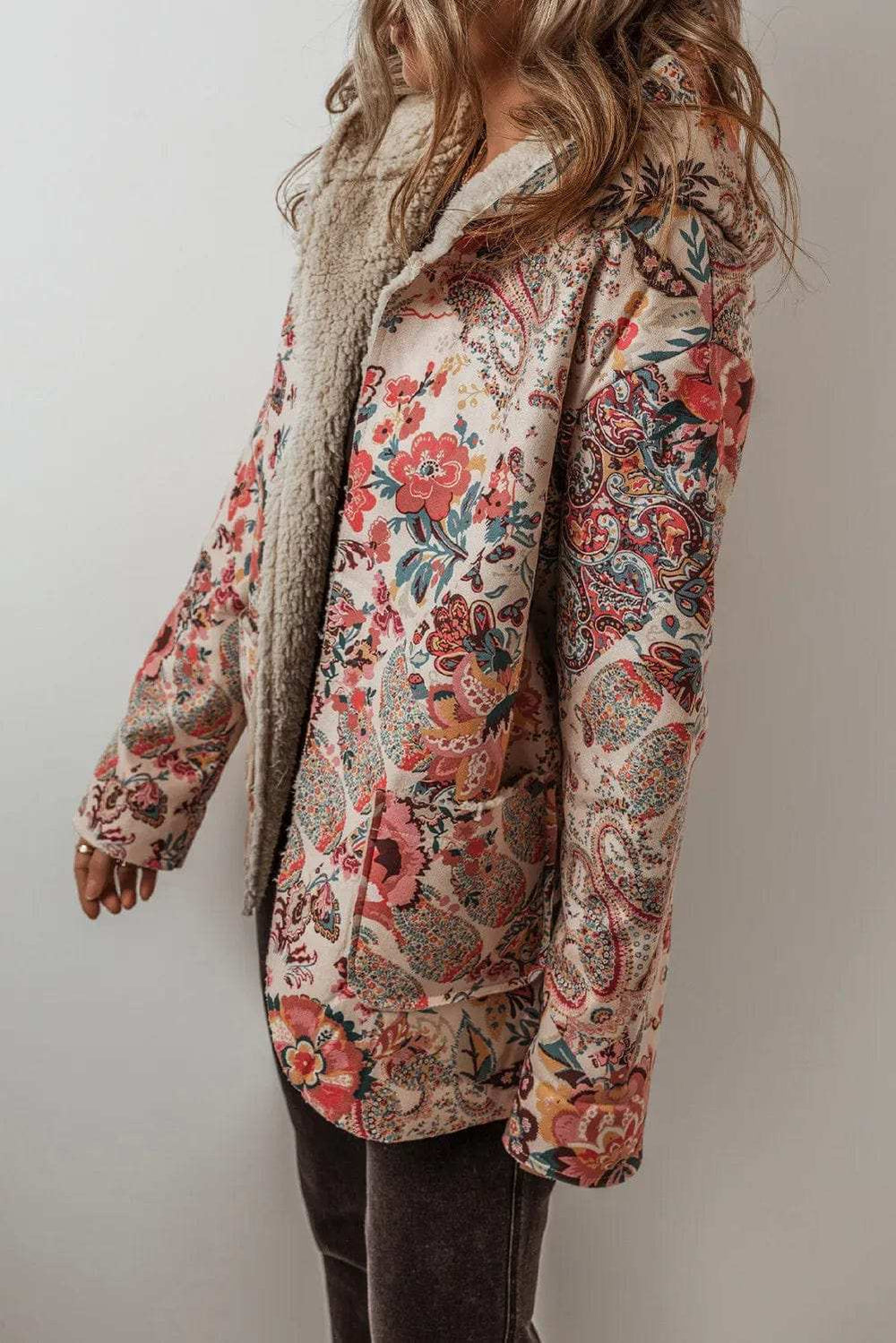 Printed Long Sleeve Hooded Jacket - Trendsi - Flyclothing LLC