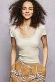POL Round Neck Short Sleeve Crop T-Shirt with Lace Trim - Trendsi - Flyclothing LLC