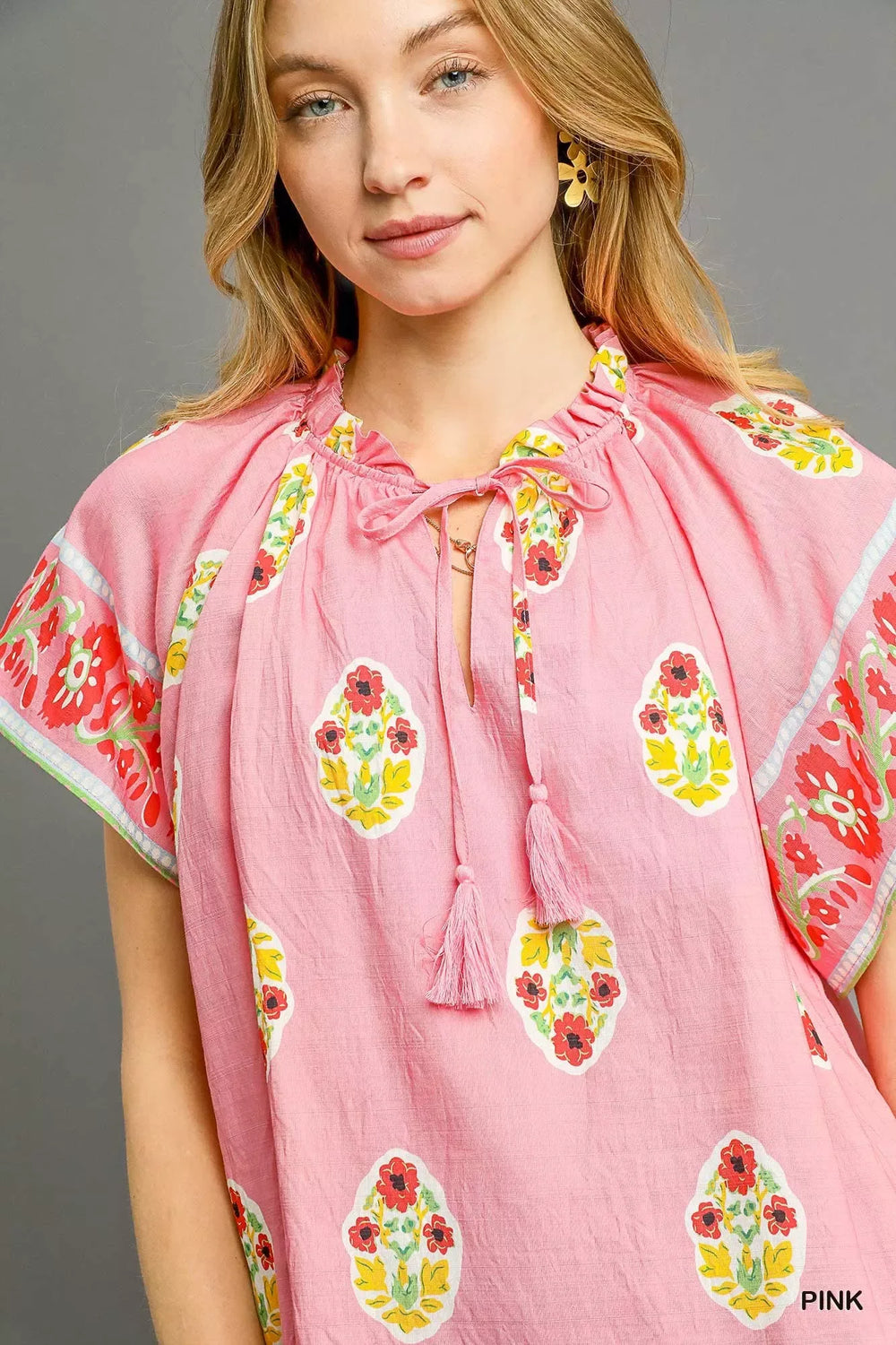 Umgee Boho Bloom Border Top - Trendsi - Flyclothing LLC