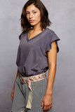 POL V-Neck Short Sleeve T-Shirt with Ruffle Sleeve - Trendsi - Flyclothing LLC