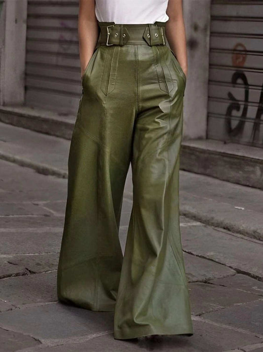Half Elastic Waist Wide Leg Pants - Trendsi - Flyclothing LLC