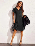 Notched Short Sleeve Lounge Dress - Trendsi - Flyclothing LLC