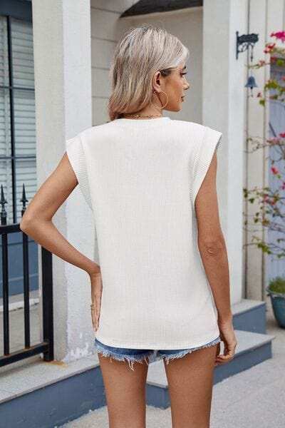 Corded Rib Round Neck T-Shirt - Trendsi - Flyclothing LLC