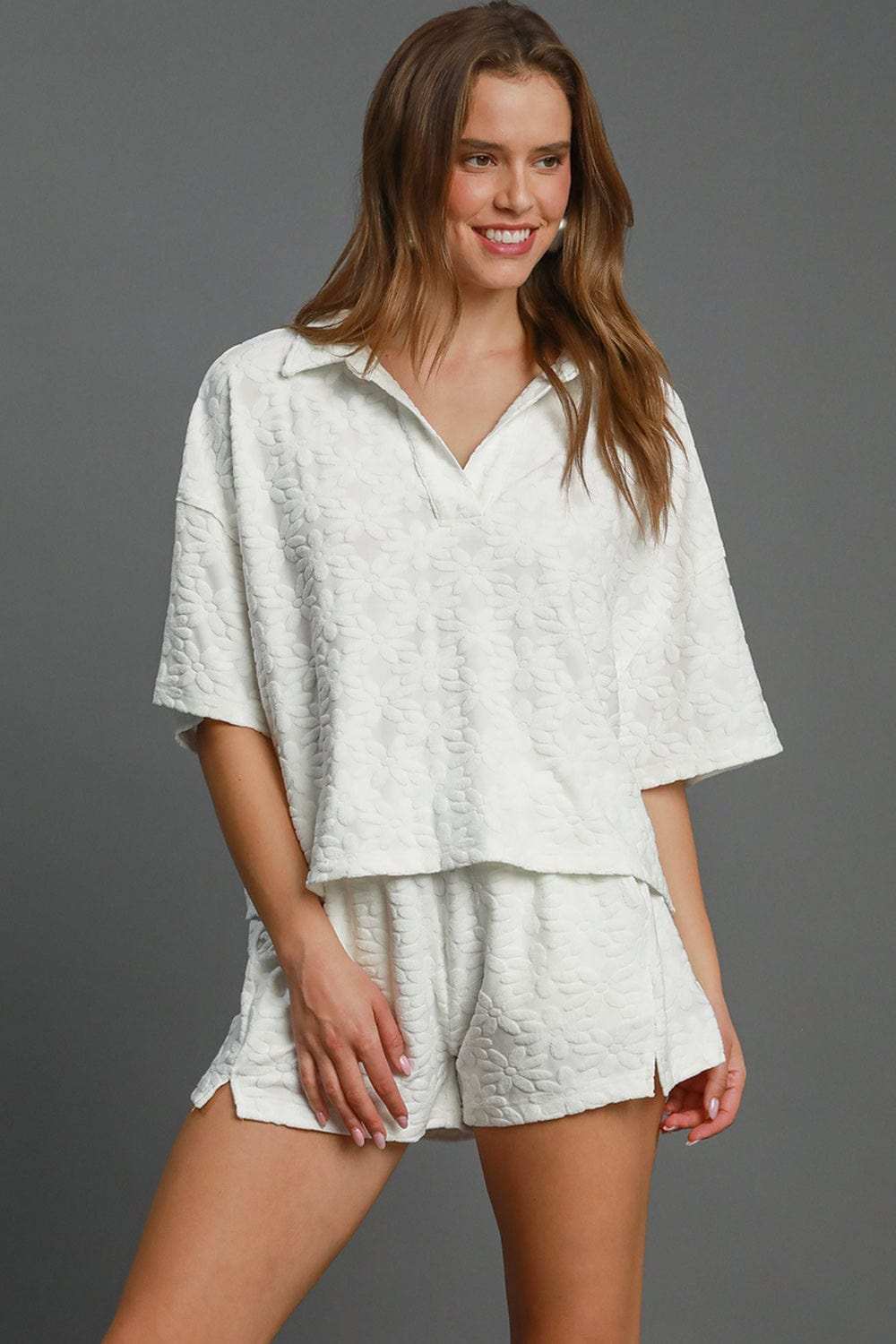 Umgee Floral Elastic Waist Jacquard Shorts with Pockets - Trendsi - Flyclothing LLC