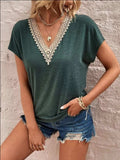 Full Size Lace Detail V-Neck Short Sleeve T-Shirt - Trendsi - Flyclothing LLC