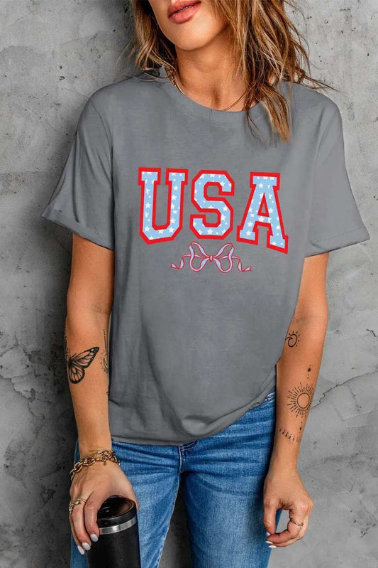 USA Round Neck Short Sleeve T-Shirt - Trendsi - Flyclothing LLC