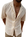Men's Plus Size Herringbone Eyelet Button Down Knit Shirt - Trendsi - Flyclothing LLC