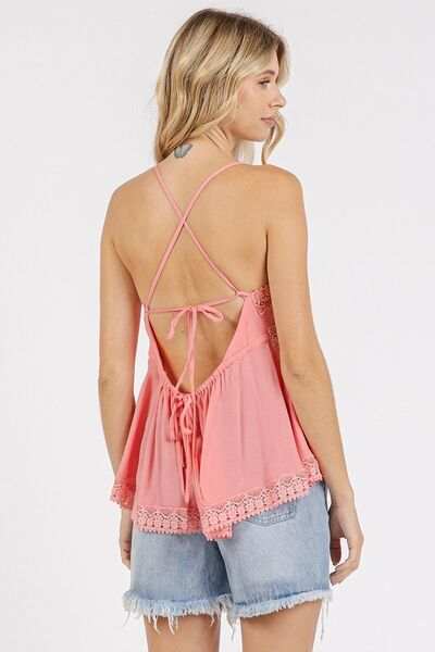 Mittoshop Crisscross Back Lace Detail V-Neck Cami - Trendsi - Flyclothing LLC