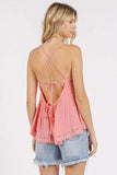 Mittoshop Crisscross Back Lace Detail V-Neck Cami - Trendsi - Flyclothing LLC