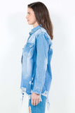 American Bazi Frayed Hem Distressed Denim Shirt Jacket - Trendsi - Flyclothing LLC