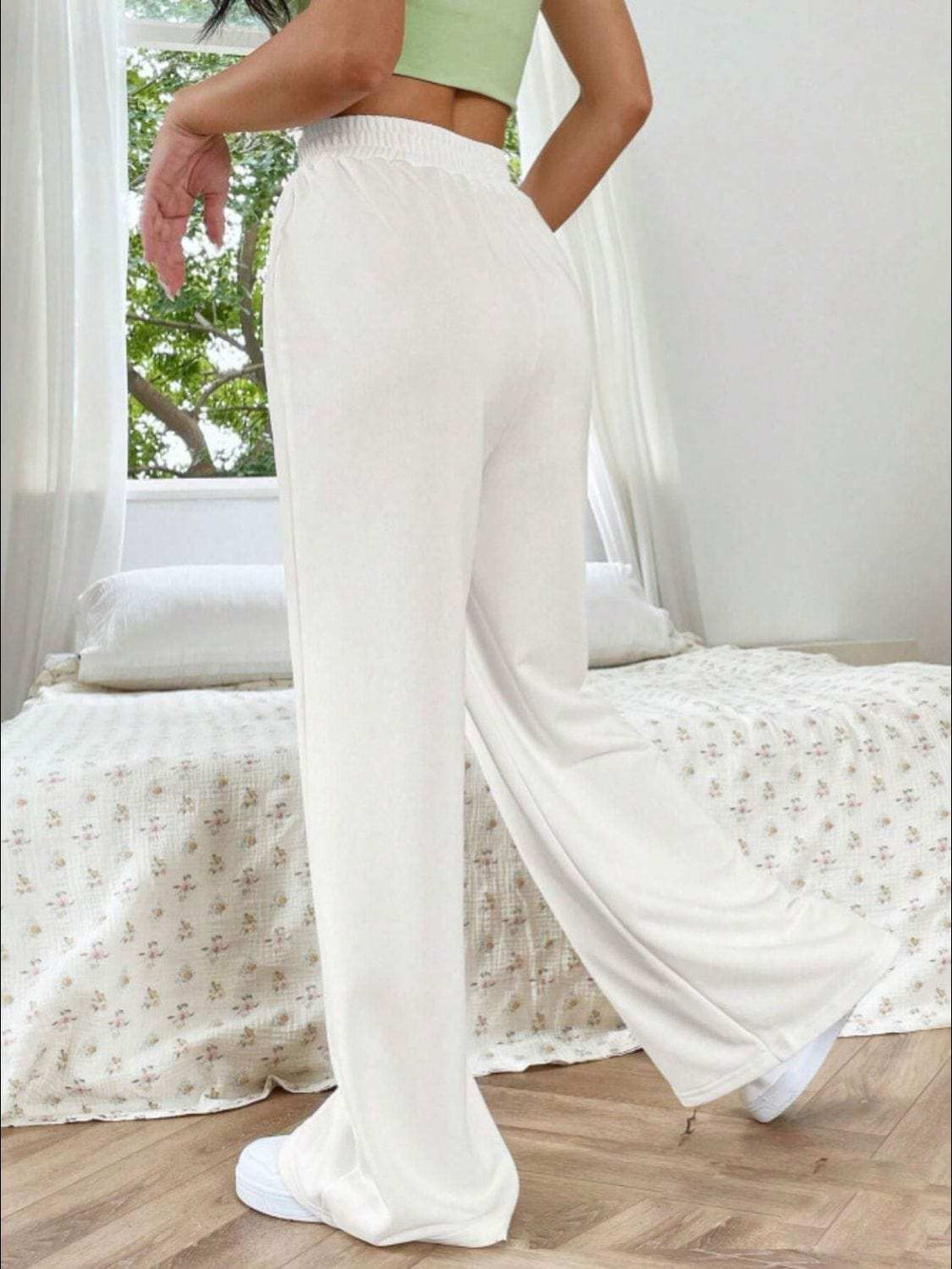 Elastic Waist Wide Leg Pants - Trendsi - Flyclothing LLC