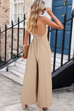Spaghetti Strap Waist Tie Wide Leg Jumpsuit with Pockets - Trendsi - Flyclothing LLC