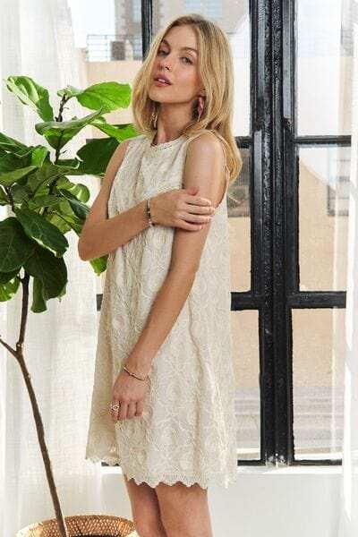 ADORA Applique Round Neck Sleeveless Shift Dress - Trendsi - Flyclothing LLC