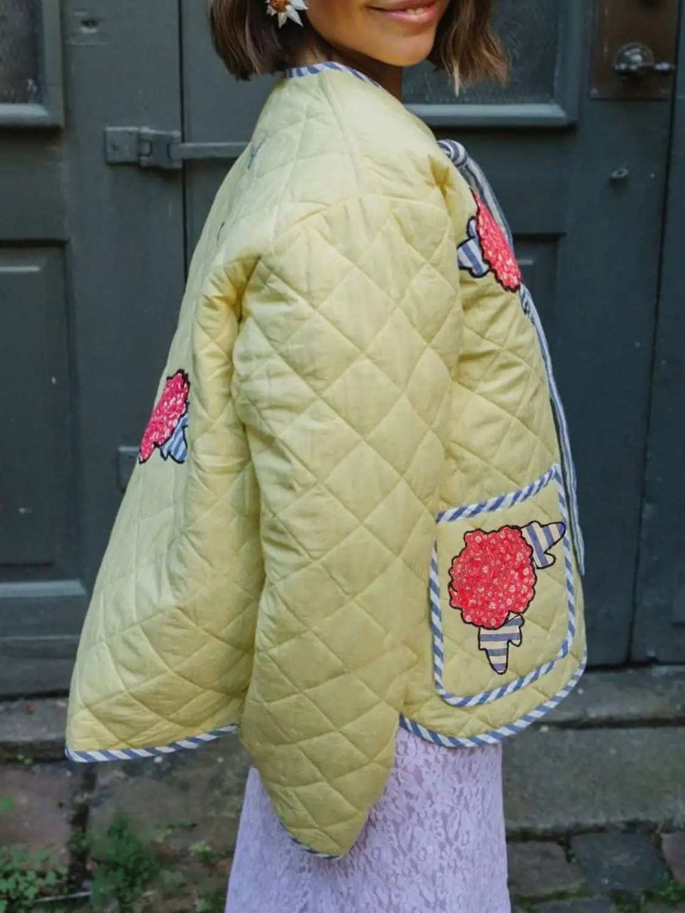 Embroidered Flower Tied Long Sleeve Winter Coat - Trendsi - Flyclothing LLC