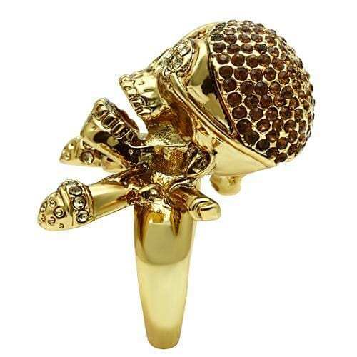 3W004 - Gold White Metal Ring with Top Grade Crystal in Smoked Quartz - Alamode - Flyclothing LLC