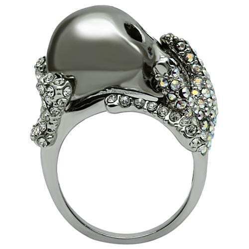 3W006 - Rhodium + Ruthenium White Metal Ring with Top Grade Crystal in Aurora Borealis (Rainbow Effect) - Alamode - Flyclothing LLC
