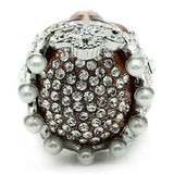 3W010 - Special Color White Metal Ring with Synthetic Pearl in White - Alamode - Flyclothing LLC