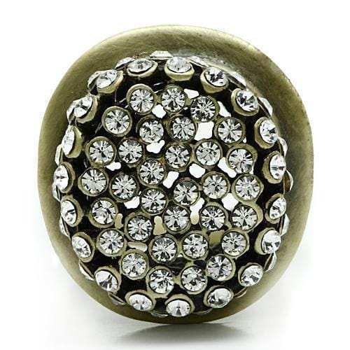 3W013 - Antique Copper White Metal Ring with Top Grade Crystal in Clear - Alamode - Flyclothing LLC
