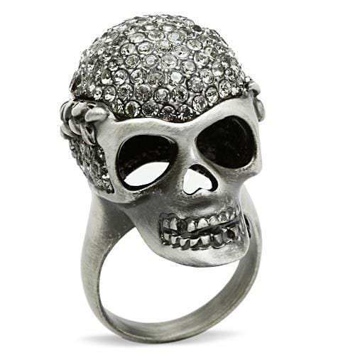 3W015 - Antique Silver White Metal Ring with Top Grade Crystal in Black Diamond - Alamode - Flyclothing LLC