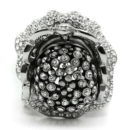 3W018 - Matte Rhodium & Rhodium White Metal Ring with Top Grade Crystal in Clear - Alamode - Flyclothing LLC