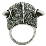 3W021 - Antique Silver White Metal Ring with Top Grade Crystal in Black Diamond - Alamode - Flyclothing LLC