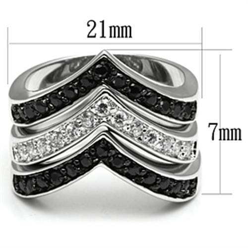 3W028 - Rhodium+Hematite Brass Ring with AAA Grade CZ in Jet - Alamode - Flyclothing LLC