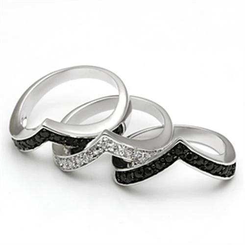 3W028 - Rhodium+Hematite Brass Ring with AAA Grade CZ in Jet - Alamode - Flyclothing LLC