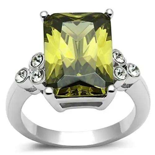 3W029 - Rhodium Brass Ring with AAA Grade CZ in Olivine color - Alamode - Flyclothing LLC