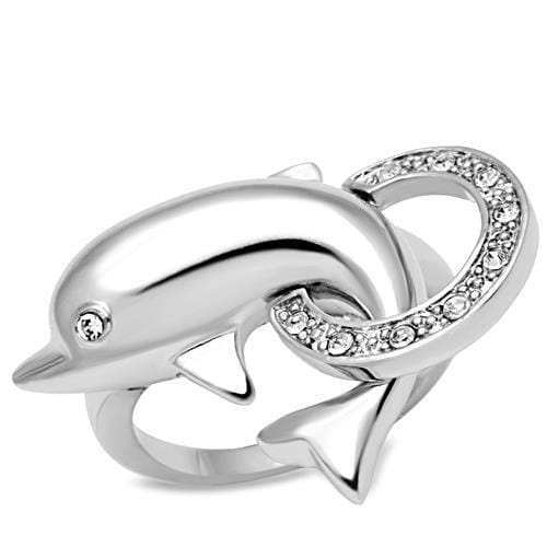 3W032 - Rhodium Brass Ring with Top Grade Crystal in Clear - Alamode - Flyclothing LLC