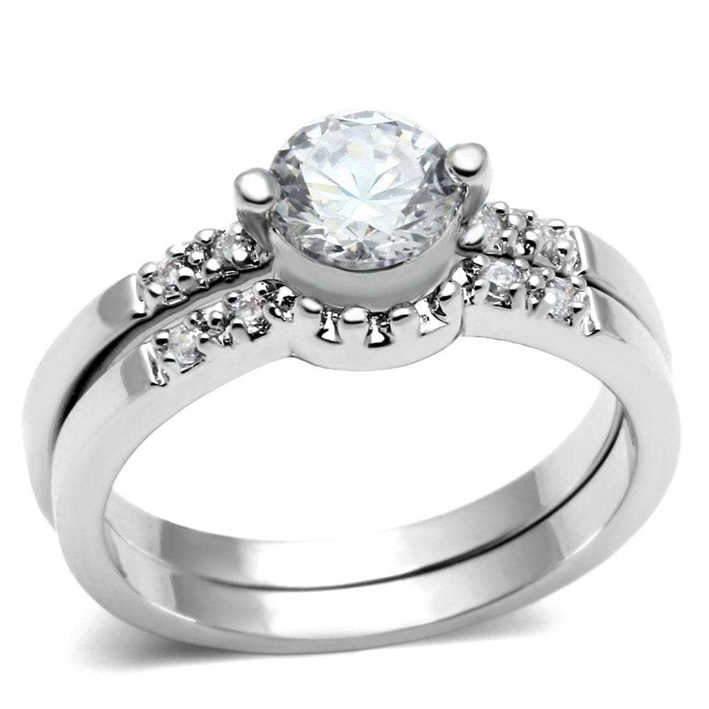 3W044 - Rhodium Brass Ring with AAA Grade CZ in Clear - Alamode - Flyclothing LLC