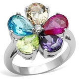 Jessyca Cocktail Ring - Rhodium Brass, AAA CZ , Multi Color - 3W045 - Alamode - Flyclothing LLC