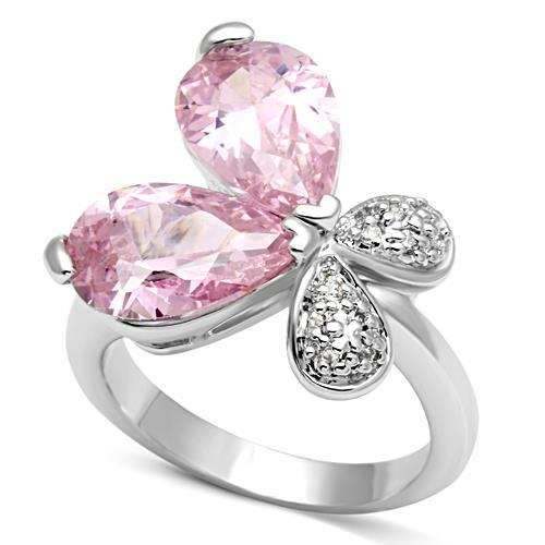 3W051 - Rhodium Brass Ring with AAA Grade CZ in Rose - Alamode - Flyclothing LLC