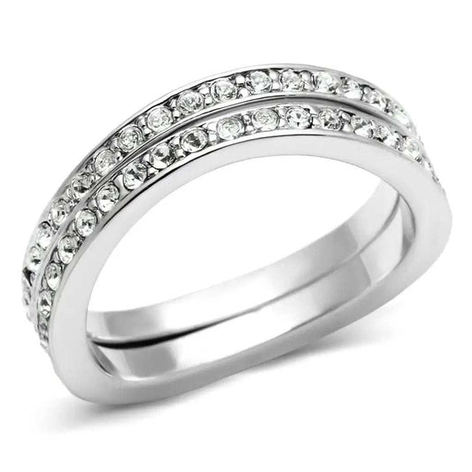 3W053 - Rhodium Brass Ring with Top Grade Crystal in Clear - Alamode - Flyclothing LLC