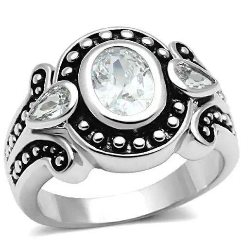 3W056 - Rhodium Brass Ring with AAA Grade CZ in Clear - Alamode - Flyclothing LLC