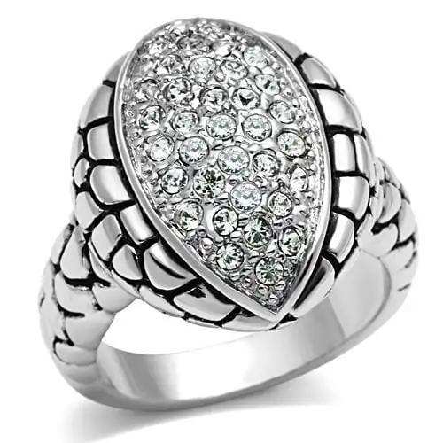 3W058 - Rhodium Brass Ring with Top Grade Crystal in Clear - Alamode - Flyclothing LLC