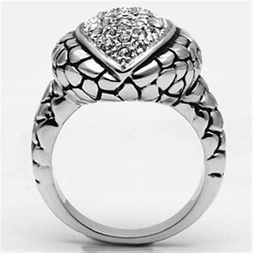3W058 - Rhodium Brass Ring with Top Grade Crystal in Clear - Alamode - Flyclothing LLC