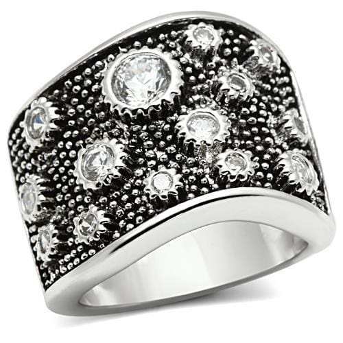 3W059 - Rhodium Brass Ring with AAA Grade CZ in Clear - Alamode - Flyclothing LLC