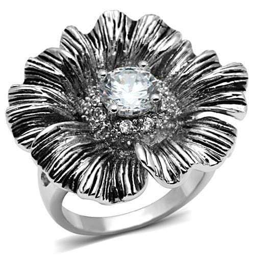 3W060 - Rhodium Brass Ring with AAA Grade CZ in Clear - Alamode - Flyclothing LLC