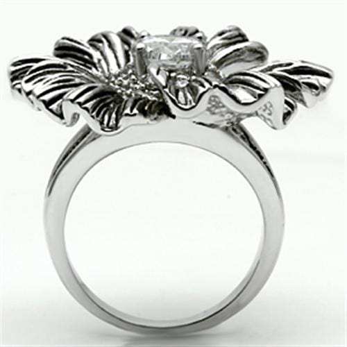 3W060 - Rhodium Brass Ring with AAA Grade CZ in Clear - Alamode - Flyclothing LLC