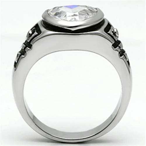 3W062 - Rhodium Brass Ring with AAA Grade CZ in Clear - Alamode - Flyclothing LLC