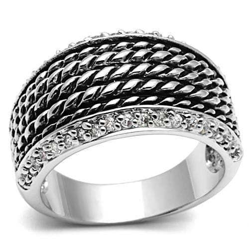 3W065 - Rhodium Brass Ring with AAA Grade CZ in Clear - Alamode - Flyclothing LLC