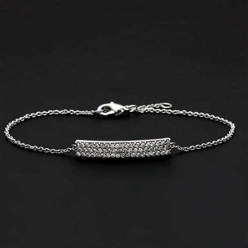 3W068 - Rhodium Brass Bracelet with AAA Grade CZ in Clear - Alamode - Flyclothing LLC