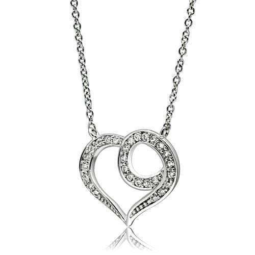 3W075 - Rhodium Brass Necklace with AAA Grade CZ in Clear - Alamode - Flyclothing LLC