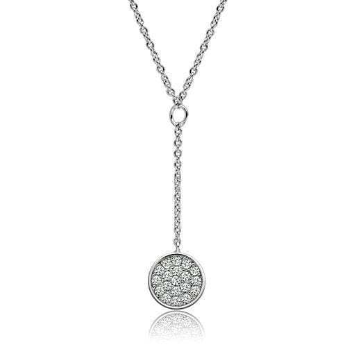 3W077 - Rhodium Brass Necklace with AAA Grade CZ in Clear - Alamode - Flyclothing LLC