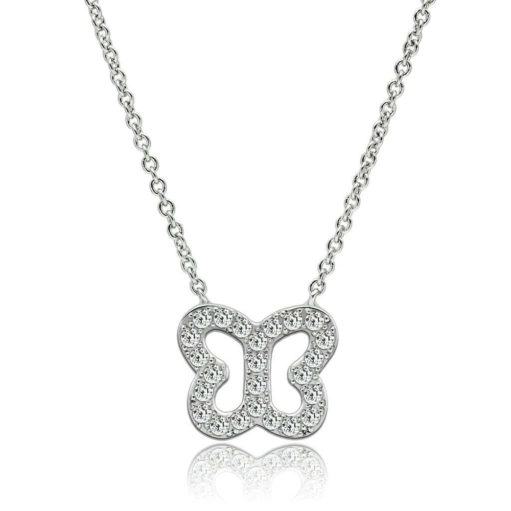 3W078 - Rhodium Brass Necklace with AAA Grade CZ in Clear - Alamode - Flyclothing LLC
