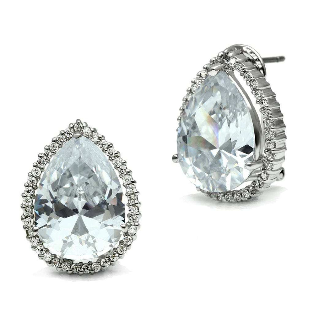 3W080 - Rhodium Brass Earrings with AAA Grade CZ in Clear - Alamode - Flyclothing LLC