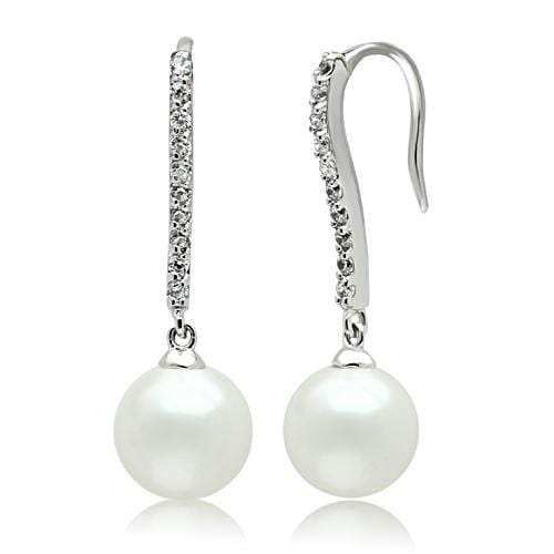 3W086 - Rhodium Brass Earrings with Synthetic Pearl in White - Alamode - Flyclothing LLC