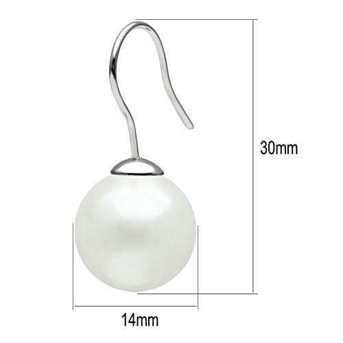 3W087 - Rhodium Brass Earrings with Synthetic Pearl in White - Alamode - Flyclothing LLC