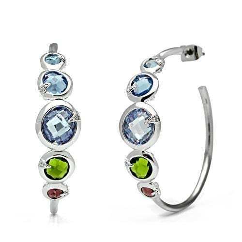 3W098 - Rhodium Brass Earrings with AAA Grade CZ in Multi Color - Alamode - Flyclothing LLC
